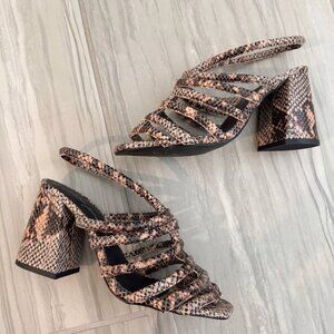 Free People Colette Caged Sandals Snakeskin Python Heels Party Dressy Tan Size 6